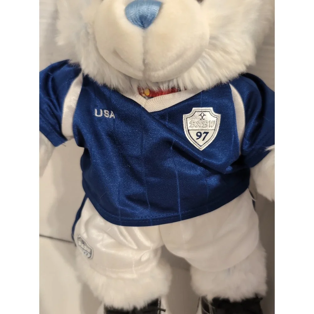 Vintage 1997 Build-a-Bear Plush‎ w/Blue & White Fifa Soccer Outfit, Skates RARE